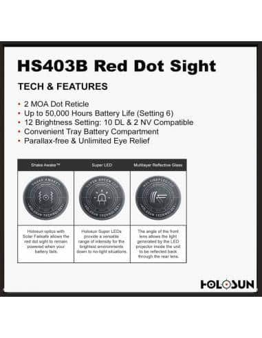 HOLOSUN HS403B Micro Red Dot Sight (2 MOA) with AR Riser by HOLOSUN