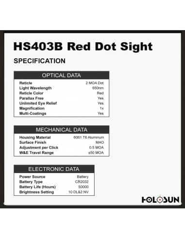 HOLOSUN HS403B Micro Red Dot Sight (2 MOA) with AR Riser by HOLOSUN